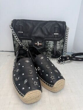 Rebecca MinStudded Black Espadrilles with Embellishments